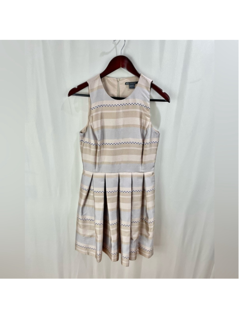 Armani Exchange Beige Taffeta Pleated Fit and Flare Tea Dress Size 6 - Picture 3 of 6